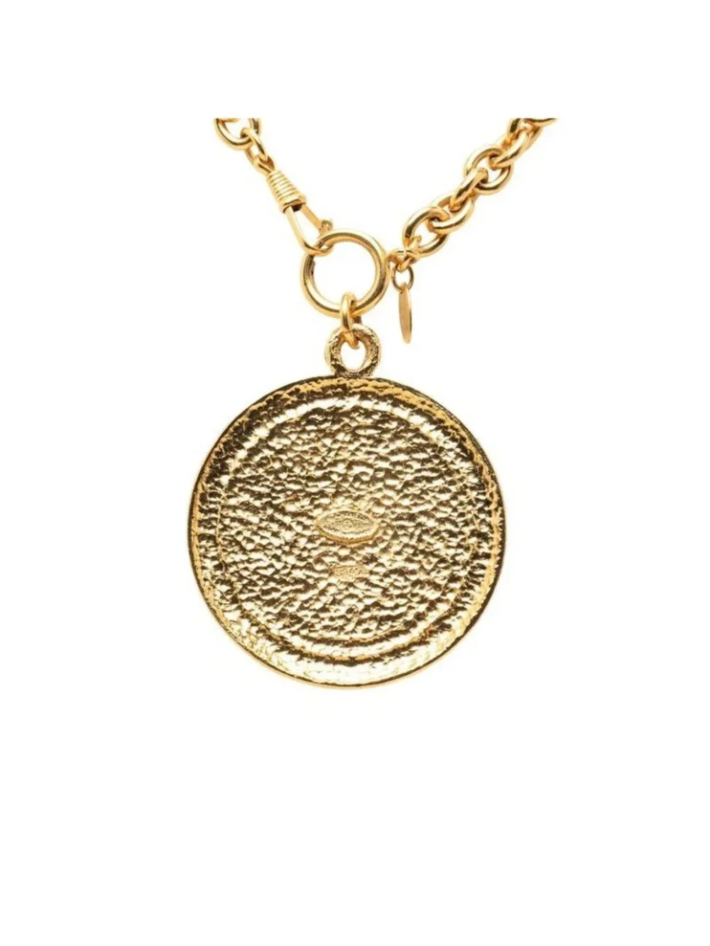 Chanel CC Logo Palm Tree Lion Medal Chain Pendant Gold Plated